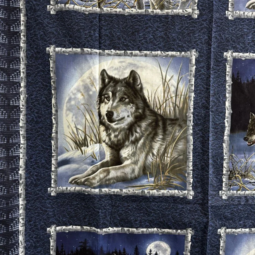 Wolf-Themed Quilted Fabric pillow Panel With Moonlit Forest Design Wildlife - Picture 5 of 10
